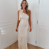 Soft Yellow Fiorelle Flower One Shoulder Dress