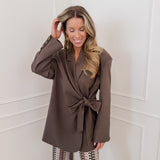 Dark Brown Morgan Oversized Bow Blazer