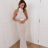 Crème Lace Halterneck Twist Dress