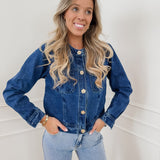 Dark Jeans Flower Button Jacket