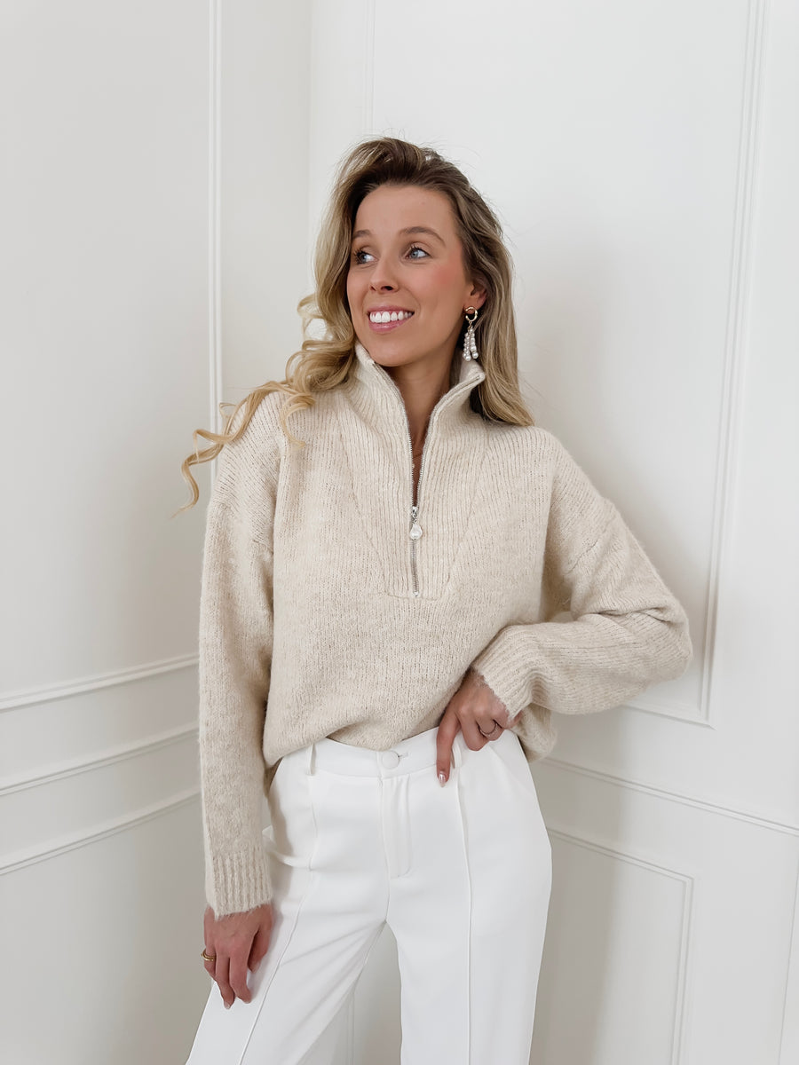 Beige Zipper Sweater