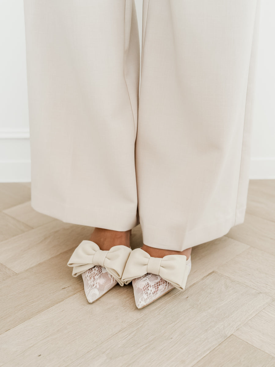 Nude Bow Lace Heels