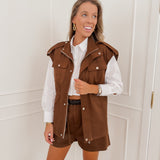 Suede Chocolate Sleeveless Jacket