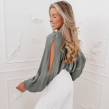 Dark Green Open Sleeve Lavinia Blouse
