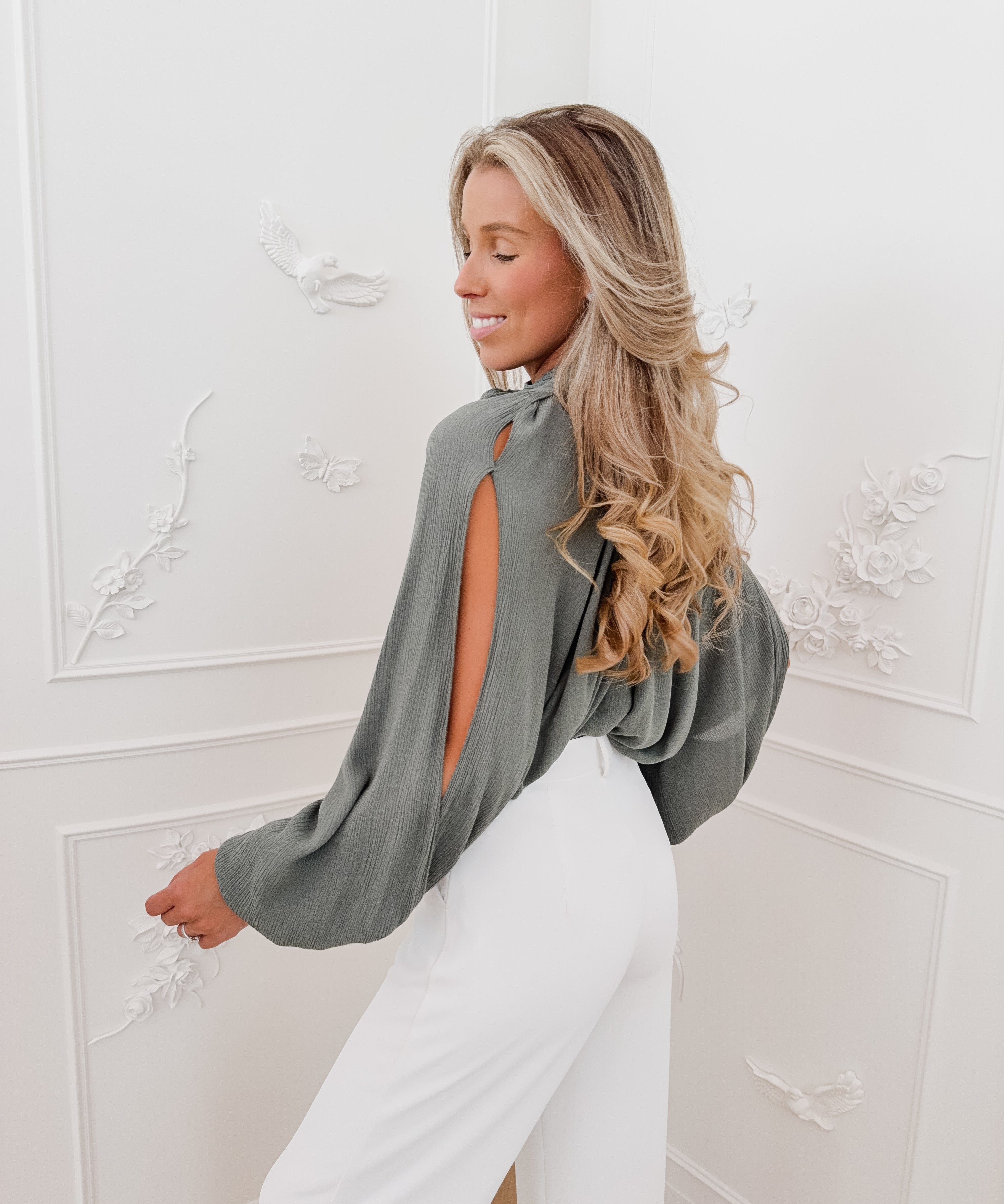Dark Green Open Sleeve Lavinia Blouse