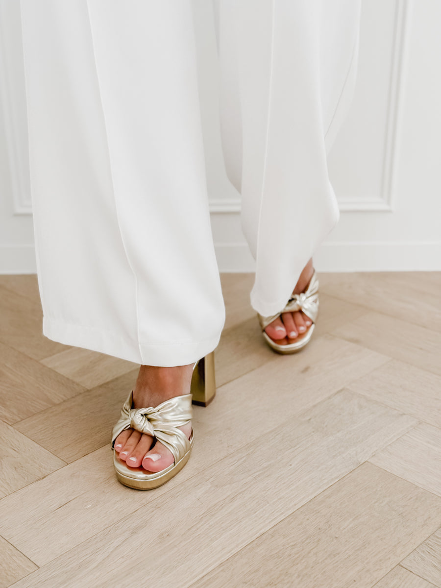 Golden Knotted Block Heels