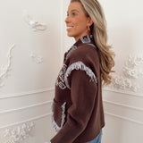 Dark Brown Blue Kathleen Fringe Cardigan