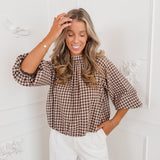 Brown Vichy Open Back Kika Blouse