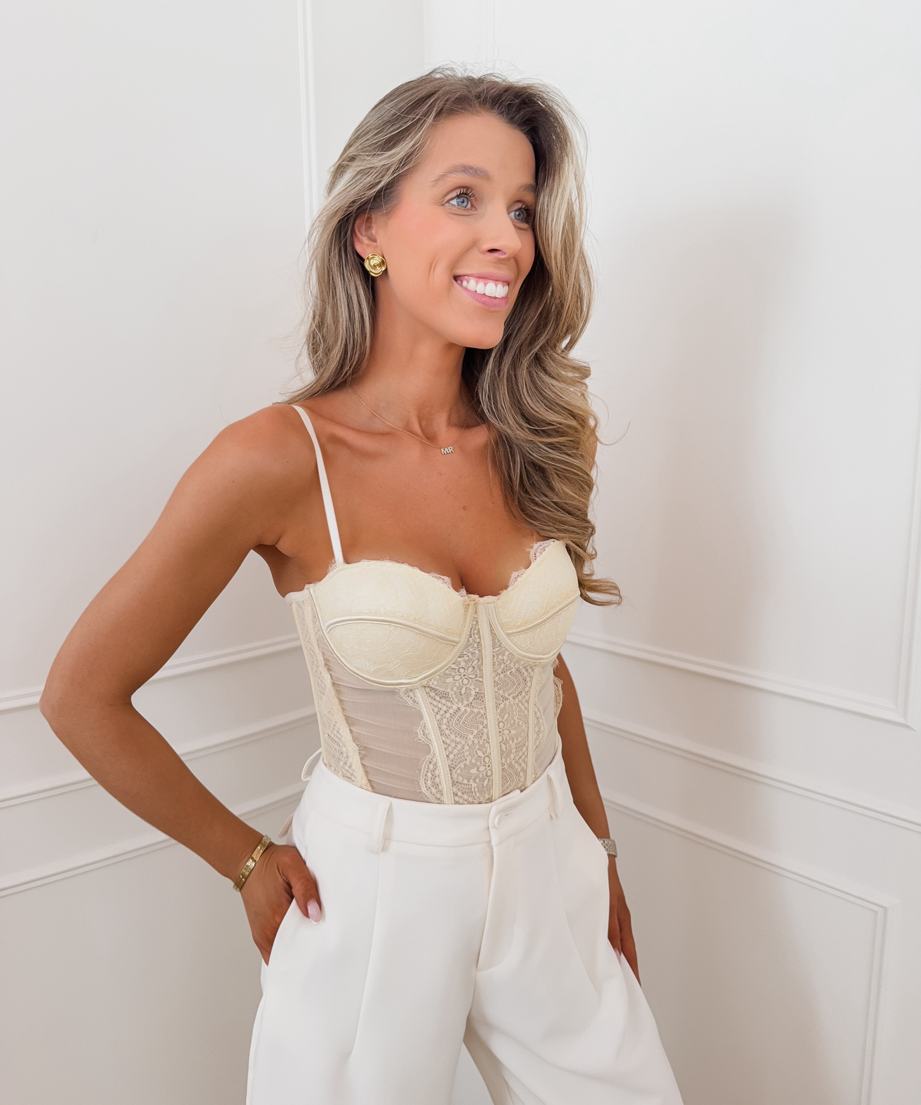Light Yellow Lisa-Marie Lace Corset Top
