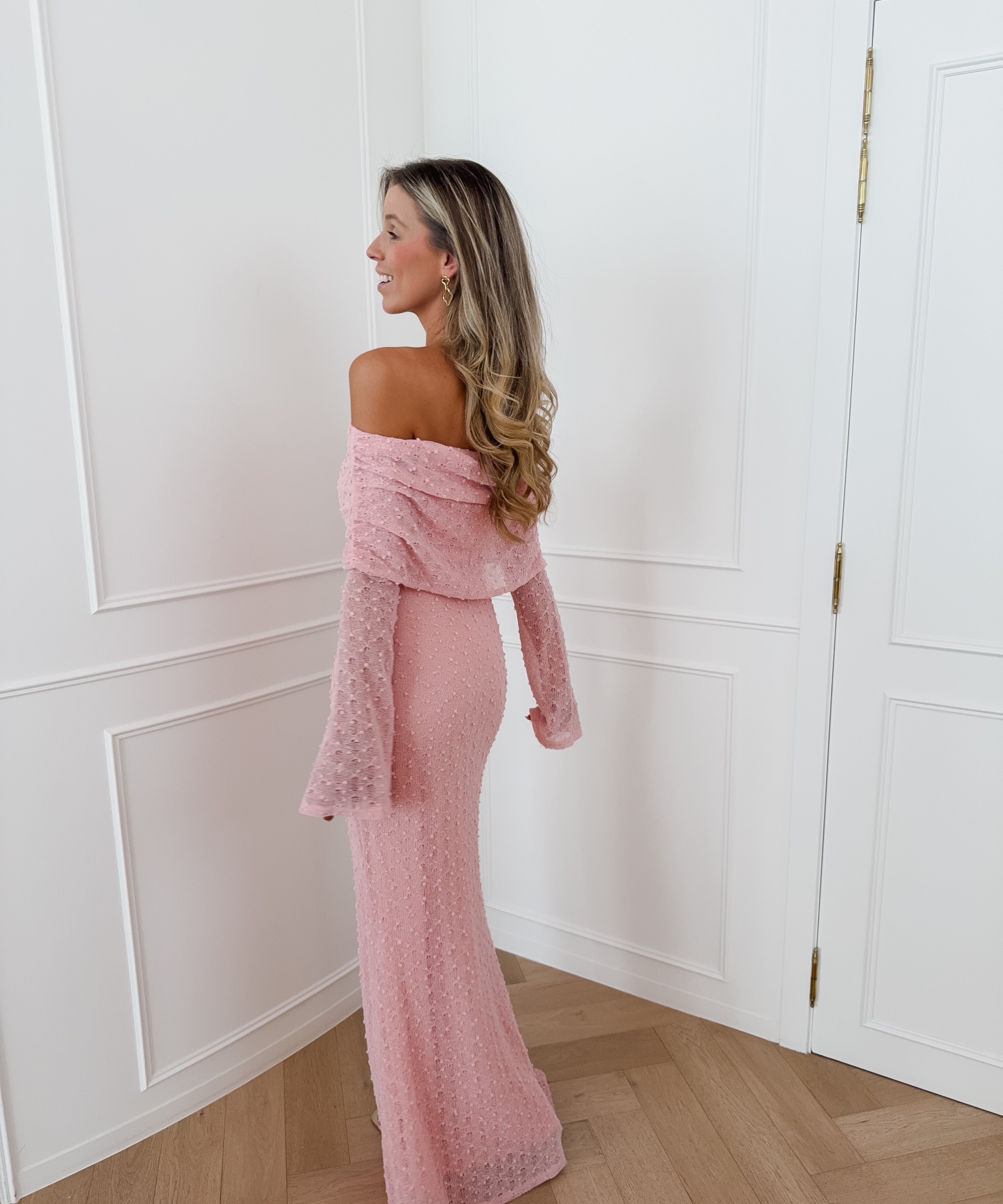 Pink Off Shoulder Voiletta Dress