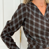 Brown Blue Checked Wrapped Shirt