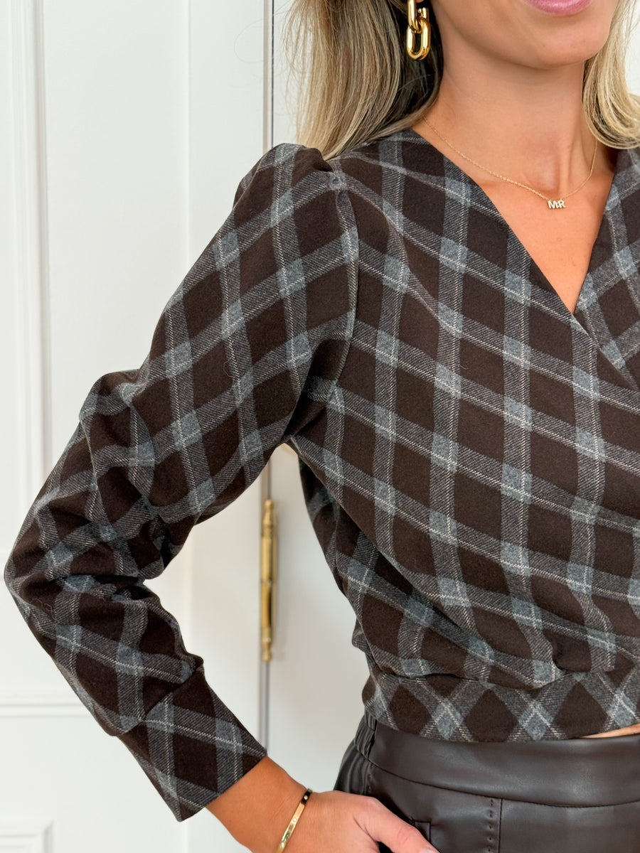 Brown Blue Checked Wrapped Shirt