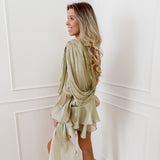 Green Long Sleeve Shiny Dress