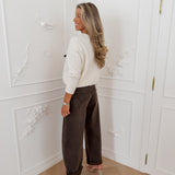 White Leather Detail Pocket Long Sleeve Sweater