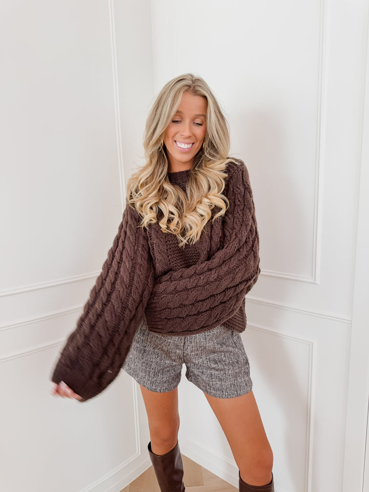 Dark Brown Cable Oversized Sweater