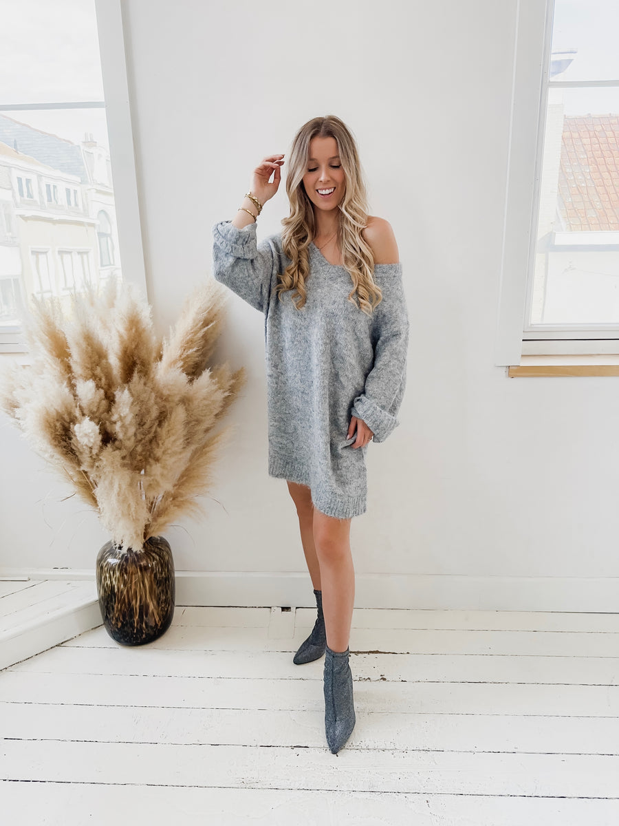 Grey Emma V Sweater Dress