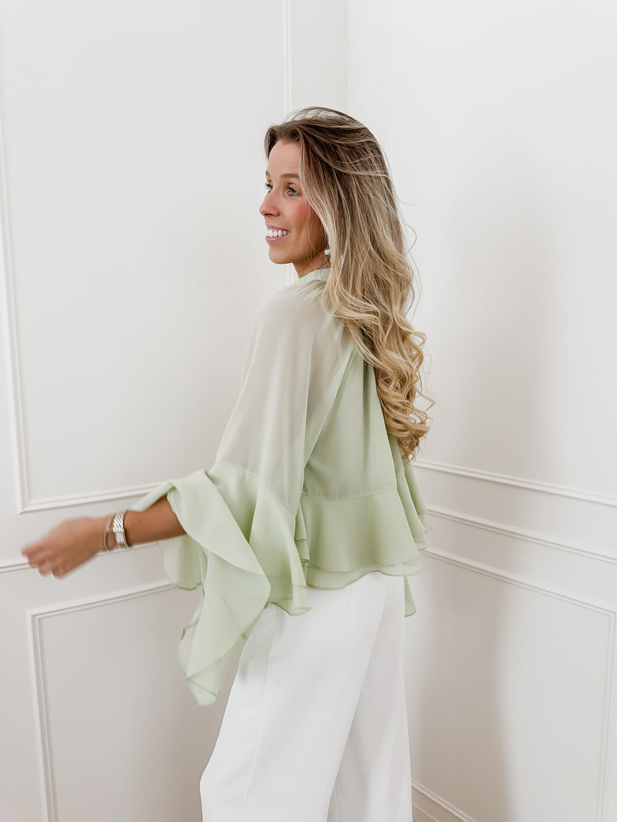 Light Green Frill Sleeve Blouse