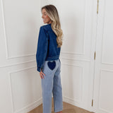 Dark Jeans Flower Button Jacket