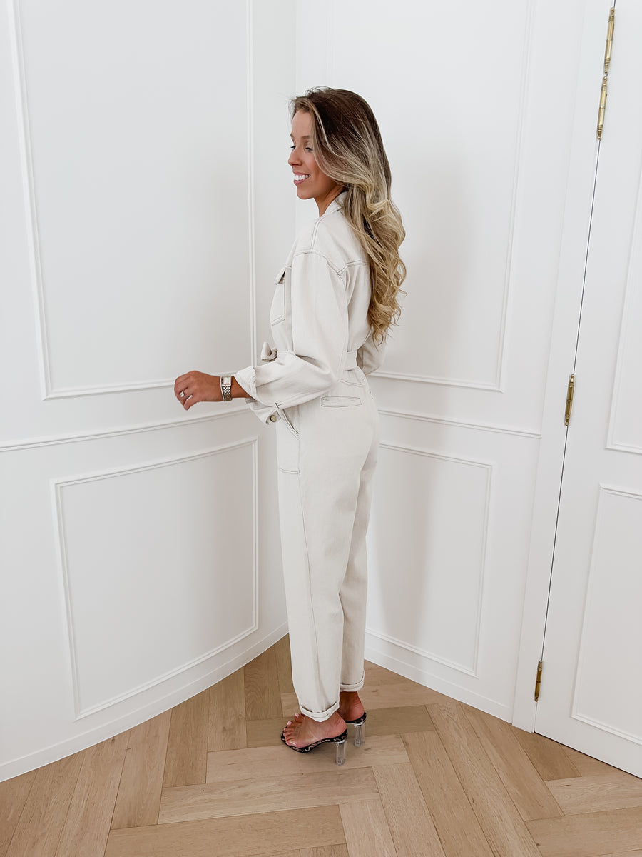 Beige Fynn Jeans Jumpsuit