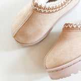 BABY - Beige Suede Pink Detail Cosy Slippers
