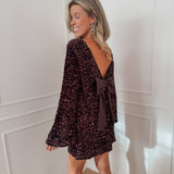 Dark Brown Mina Sequin Bow Dress