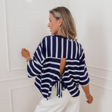 Navy Open Back Bow Liese T-Shirt