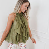 Khaki Frill Top