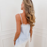 Light Blue Felicity Satin Lace Asymmetric Top