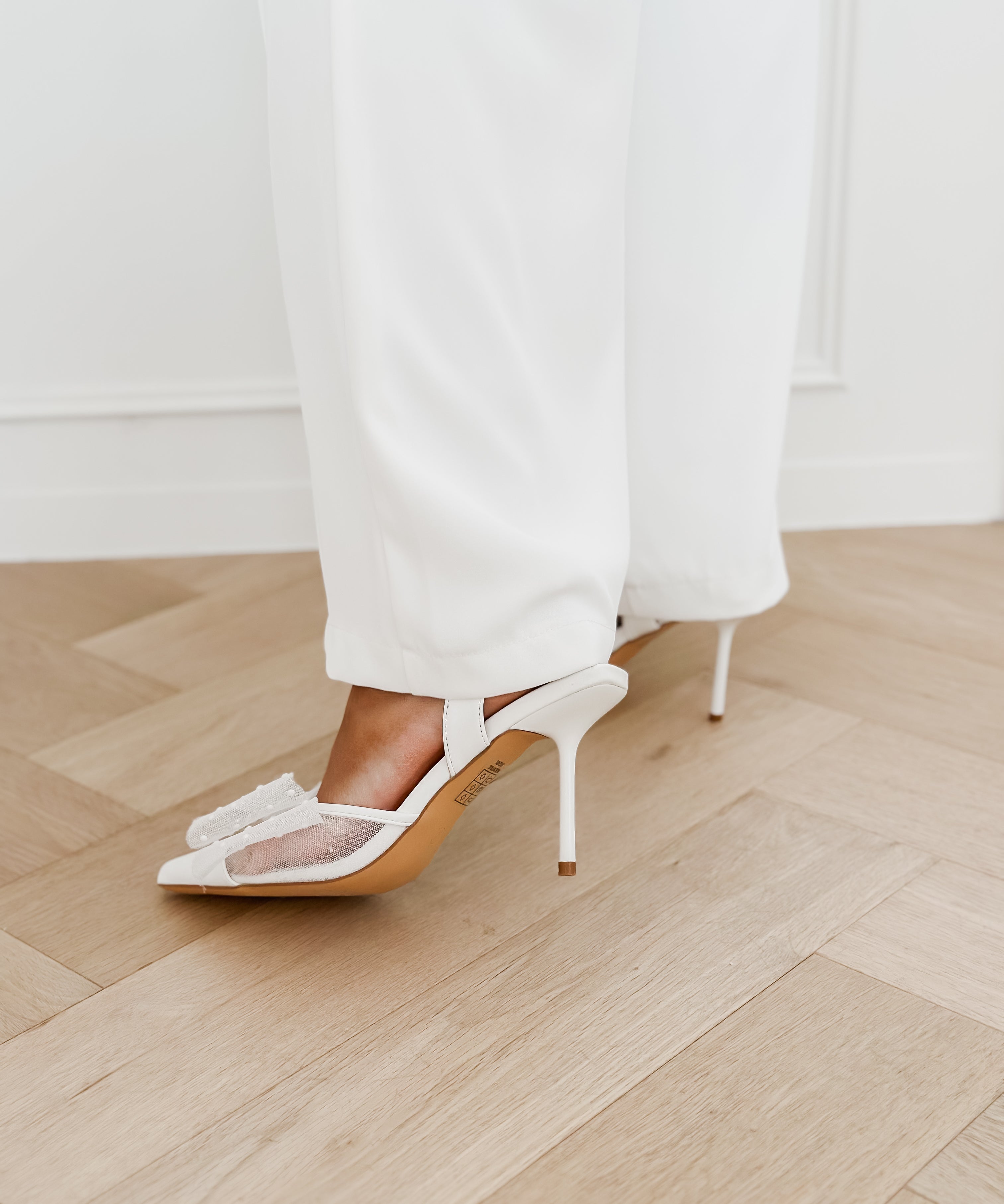 White Bow Wedding Heels