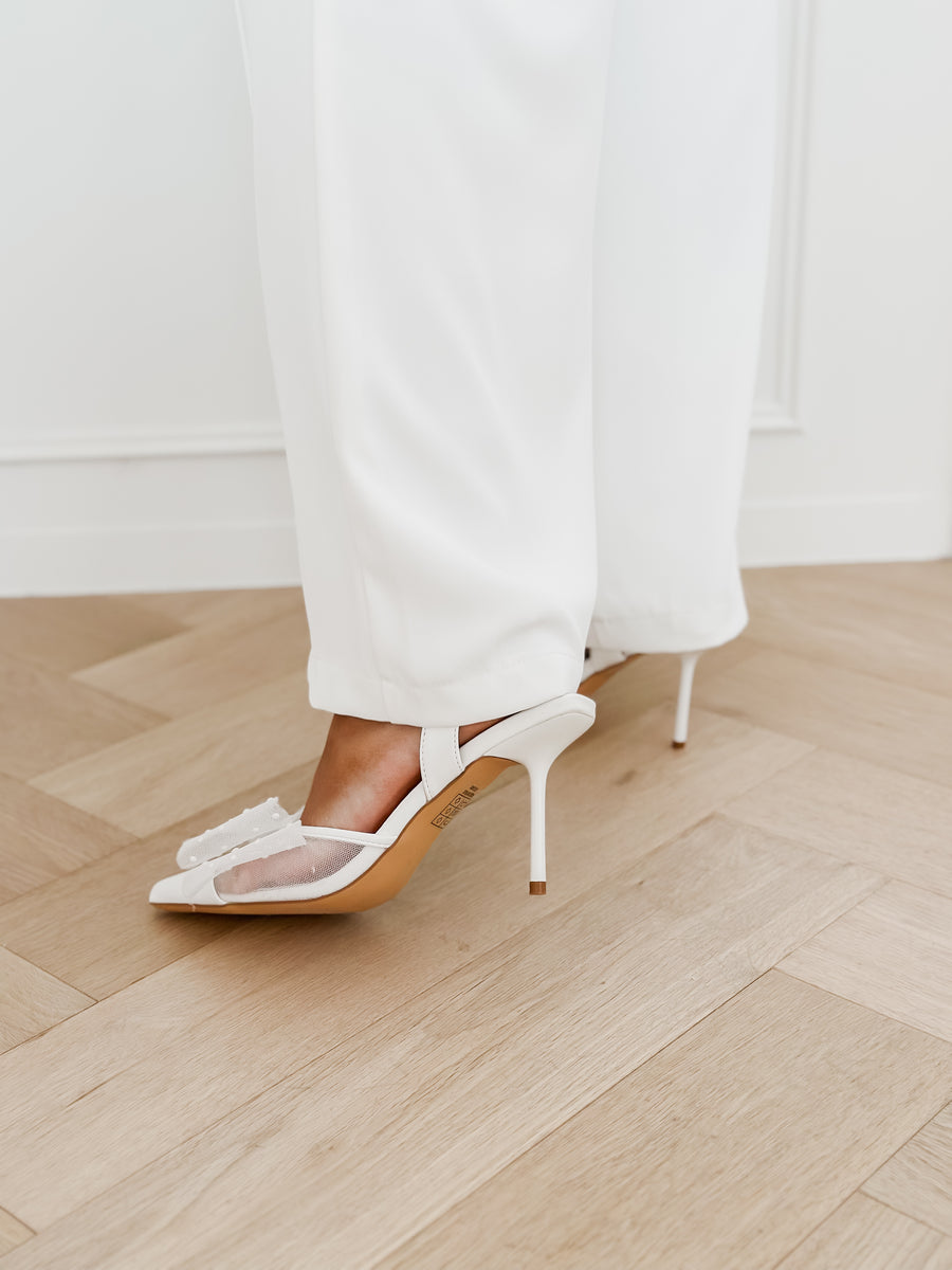 White Bow Wedding Heels