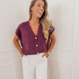 Aubergine Diamond Button SHORT SLEEVE Gilet