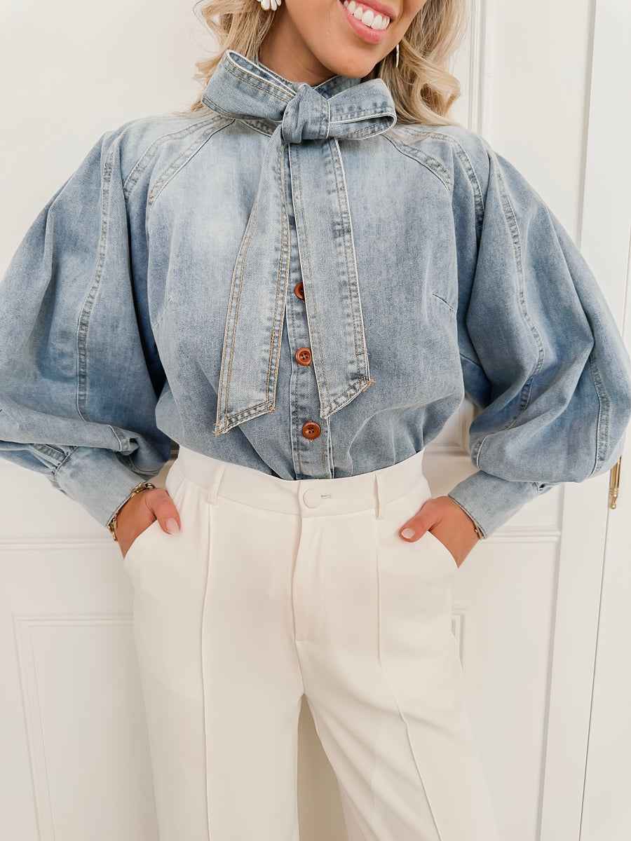 Camel Button Jeans Blouse