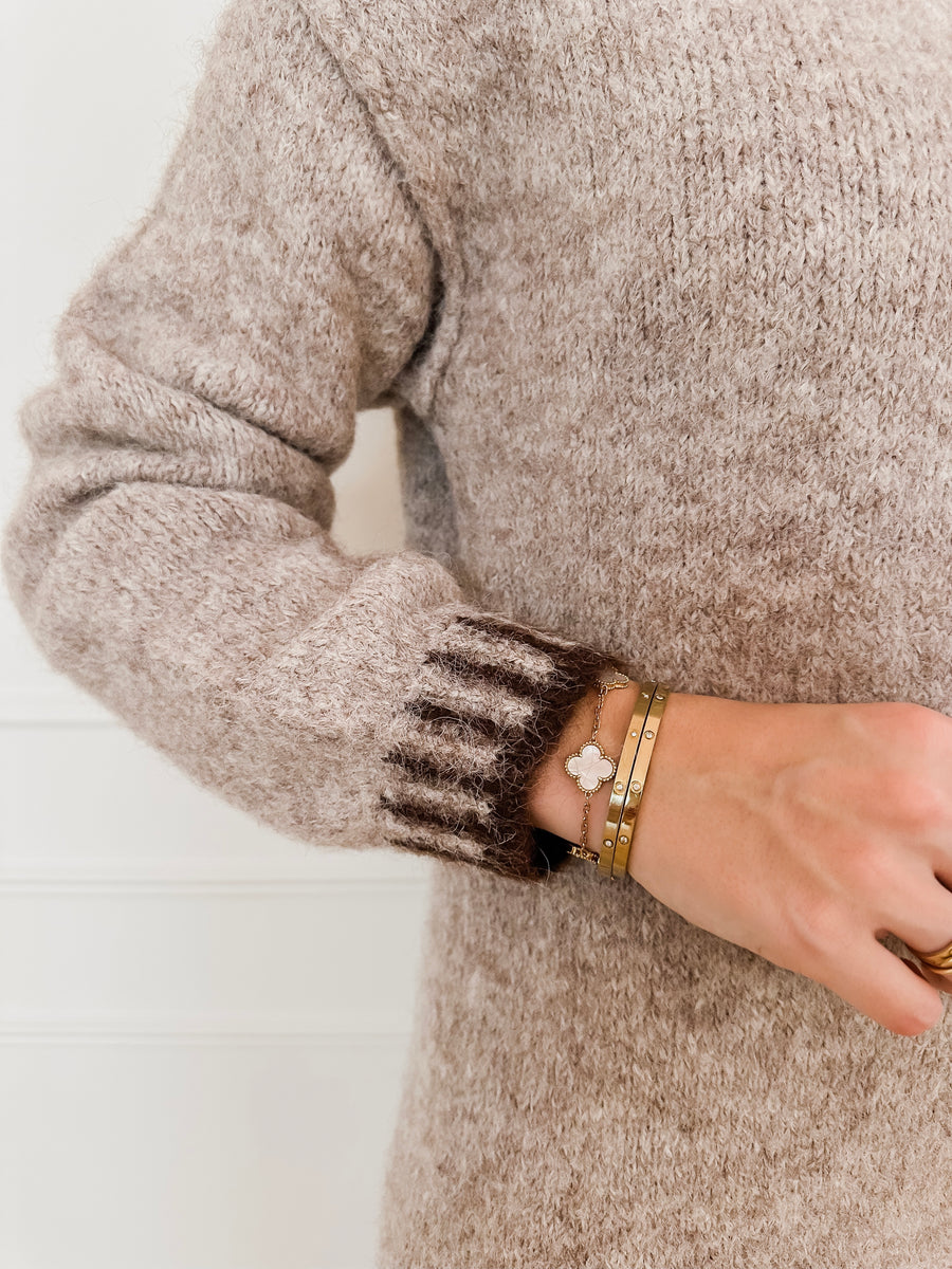 Taupe Striped Detail Dress