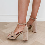 Beige Suede Knotted Heels