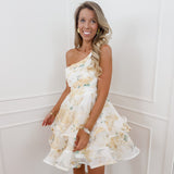 Yellow Flower One Shoulder Dress