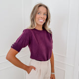Aubergine Flower Diamond Button Sweater (Short Sleeve)