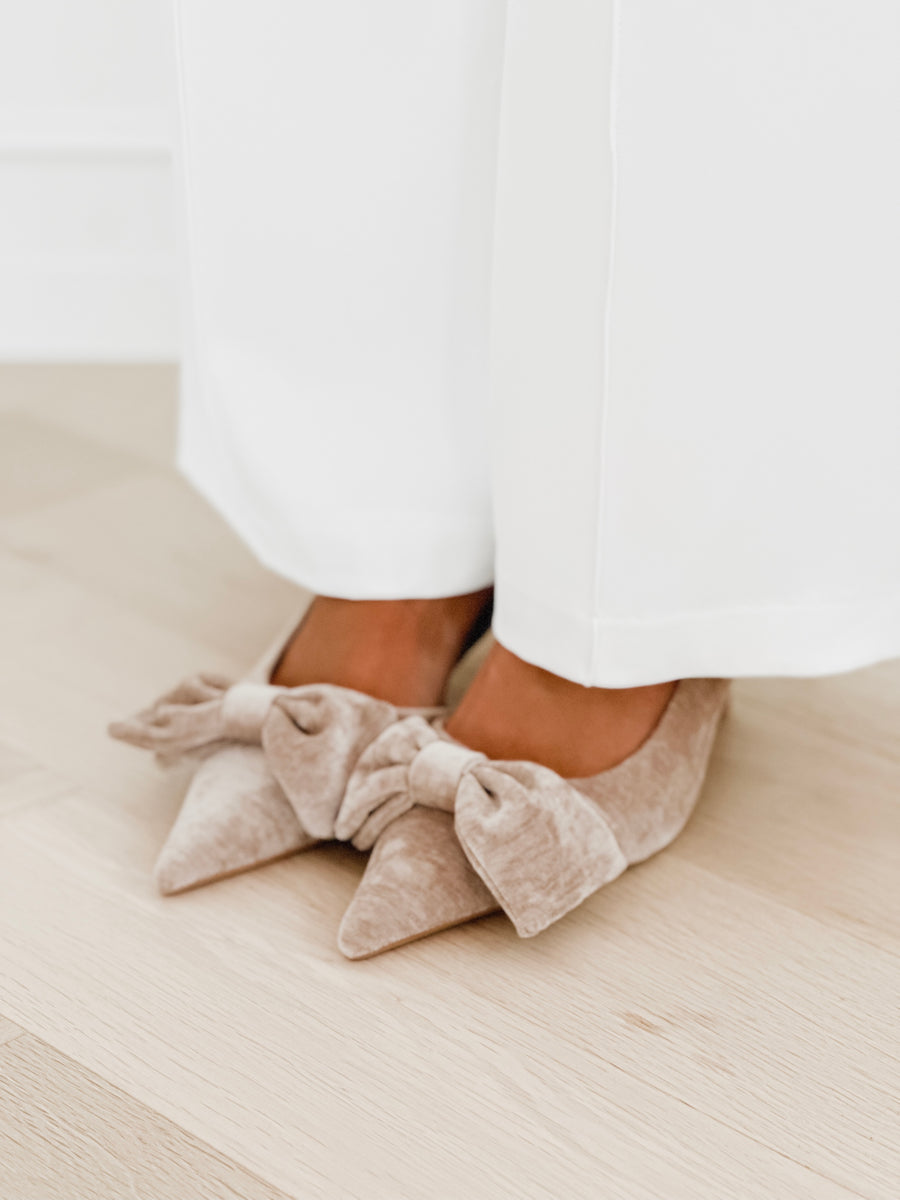 Taupe Suede Bow Heels