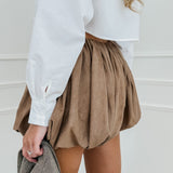 Camel Suede Poffy Skirt