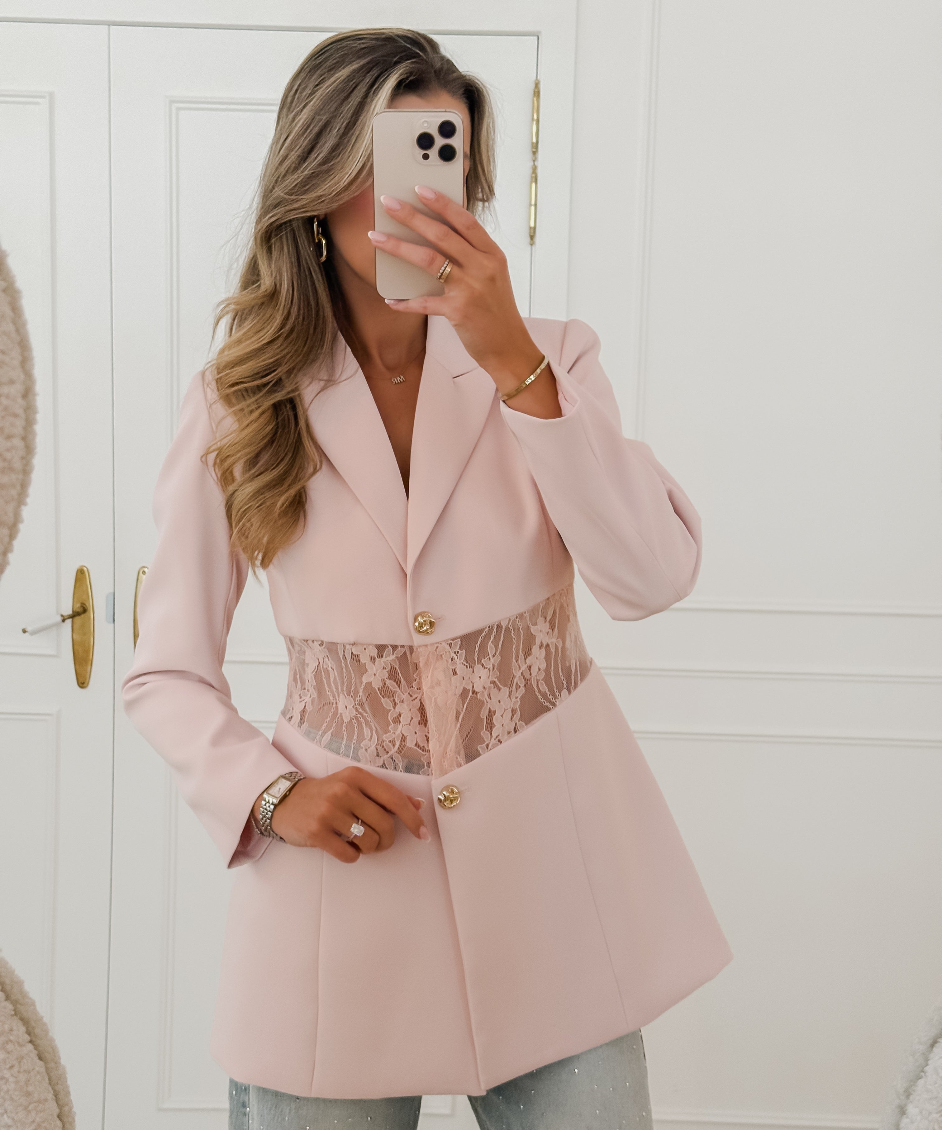 Soft Pink Elsa Lace Waist Blazer