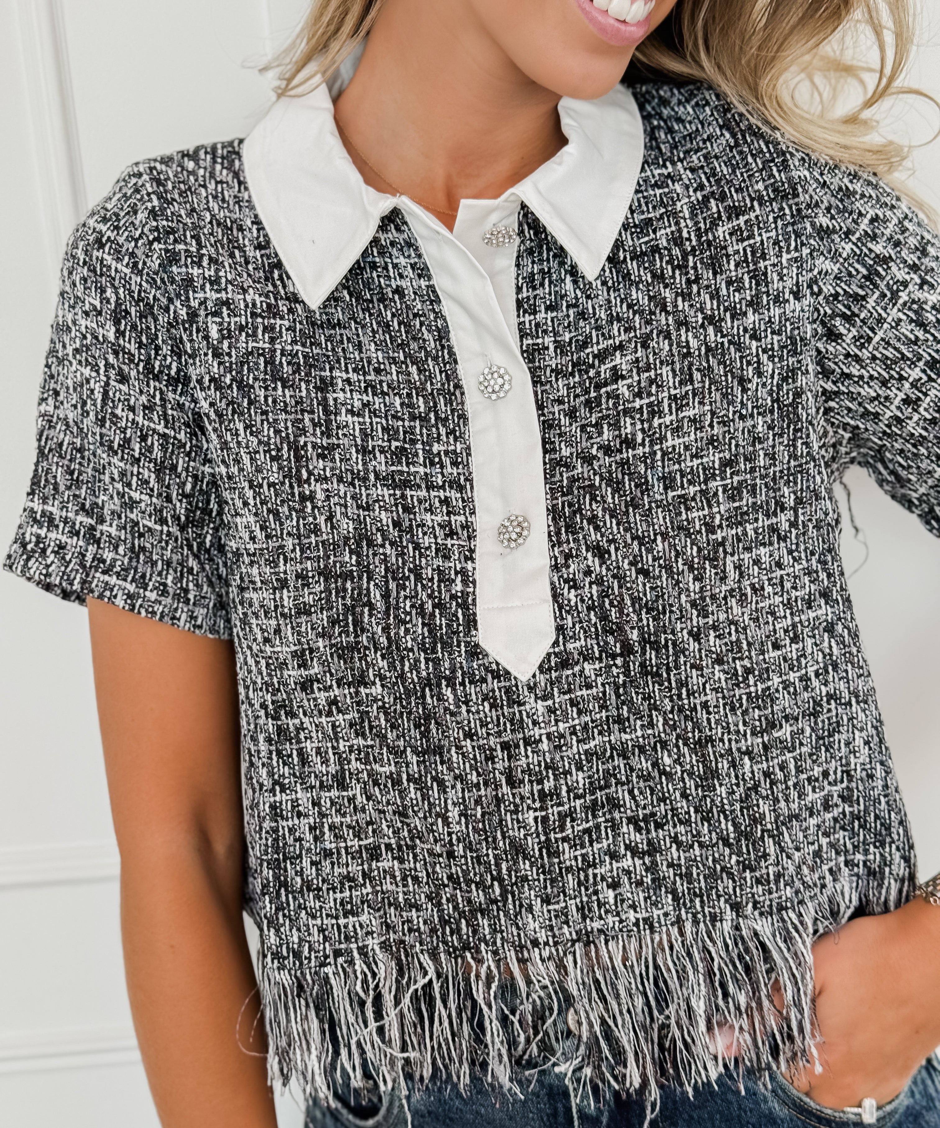 Black White Annabelle Tweed Shirt