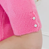 Fuchsia Flower Diamond Button Sweater (Short Sleeve)