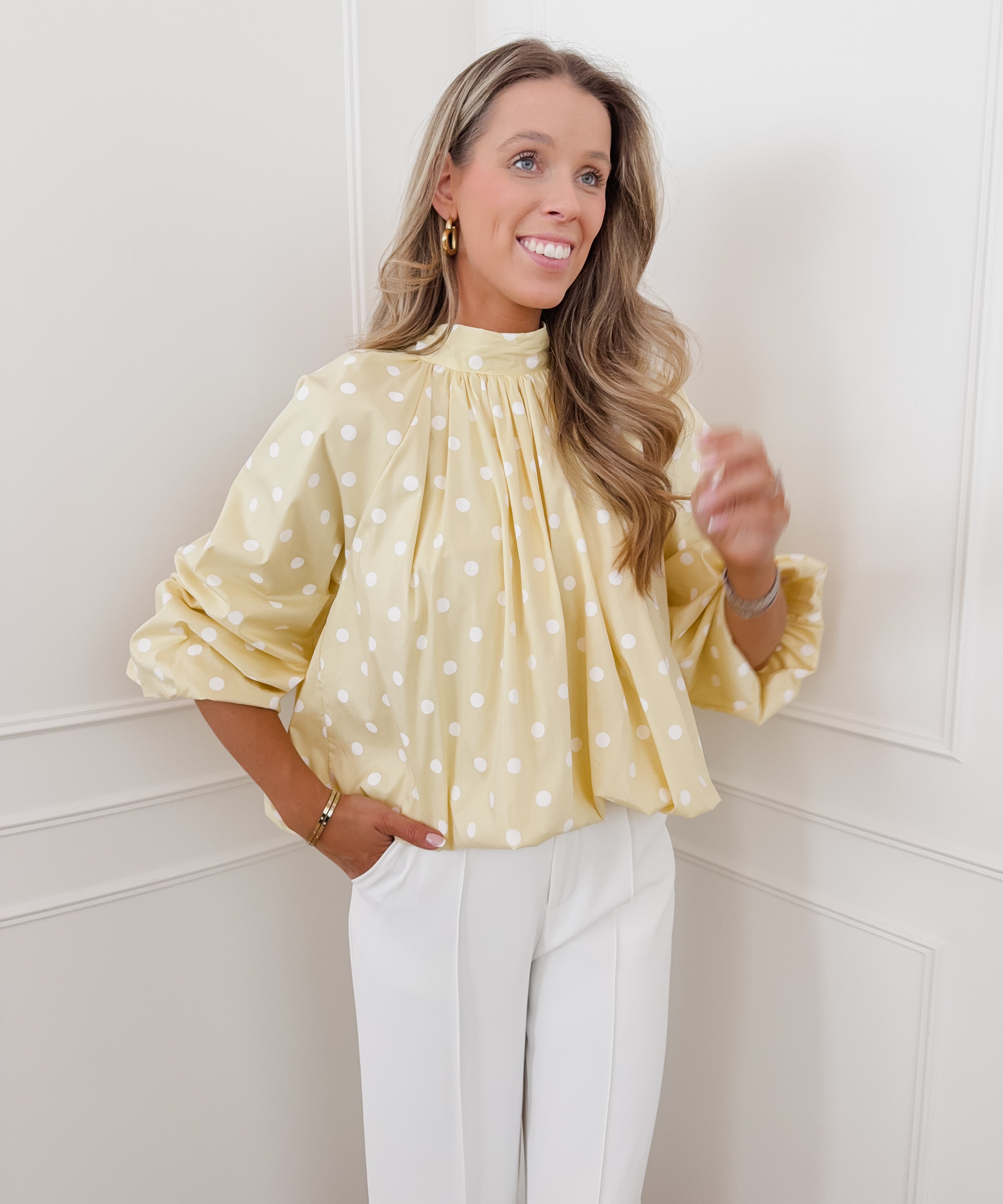Yellow Lorella Polka Dot Long Sleeve Blouse