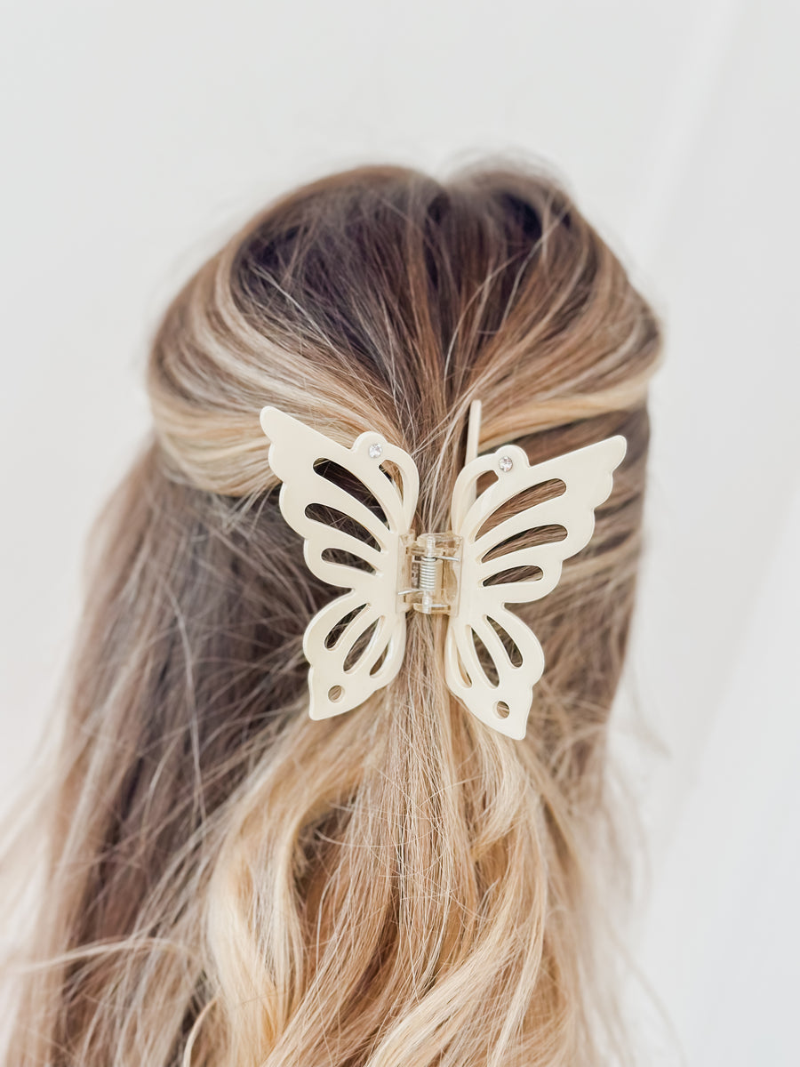 Big Off White Butterfly Crystal Hairclip