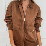 Suede Chocolate Bomber Jacket