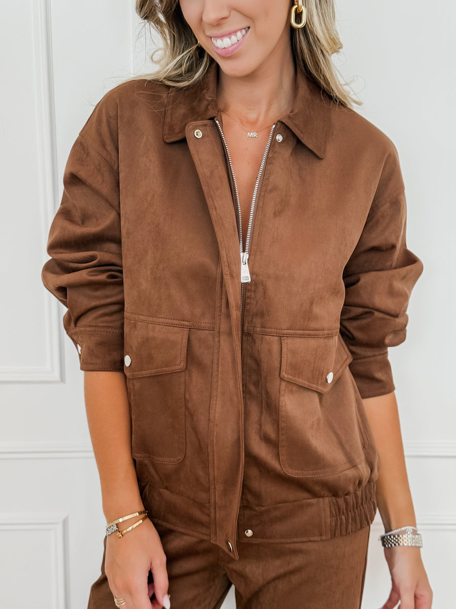 Suede Chocolate Bomber Jacket
