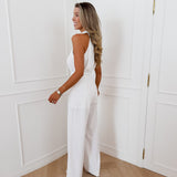 White Halterneck Twist Jumpsuit