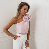 Pink One Shoulder Rose Top
