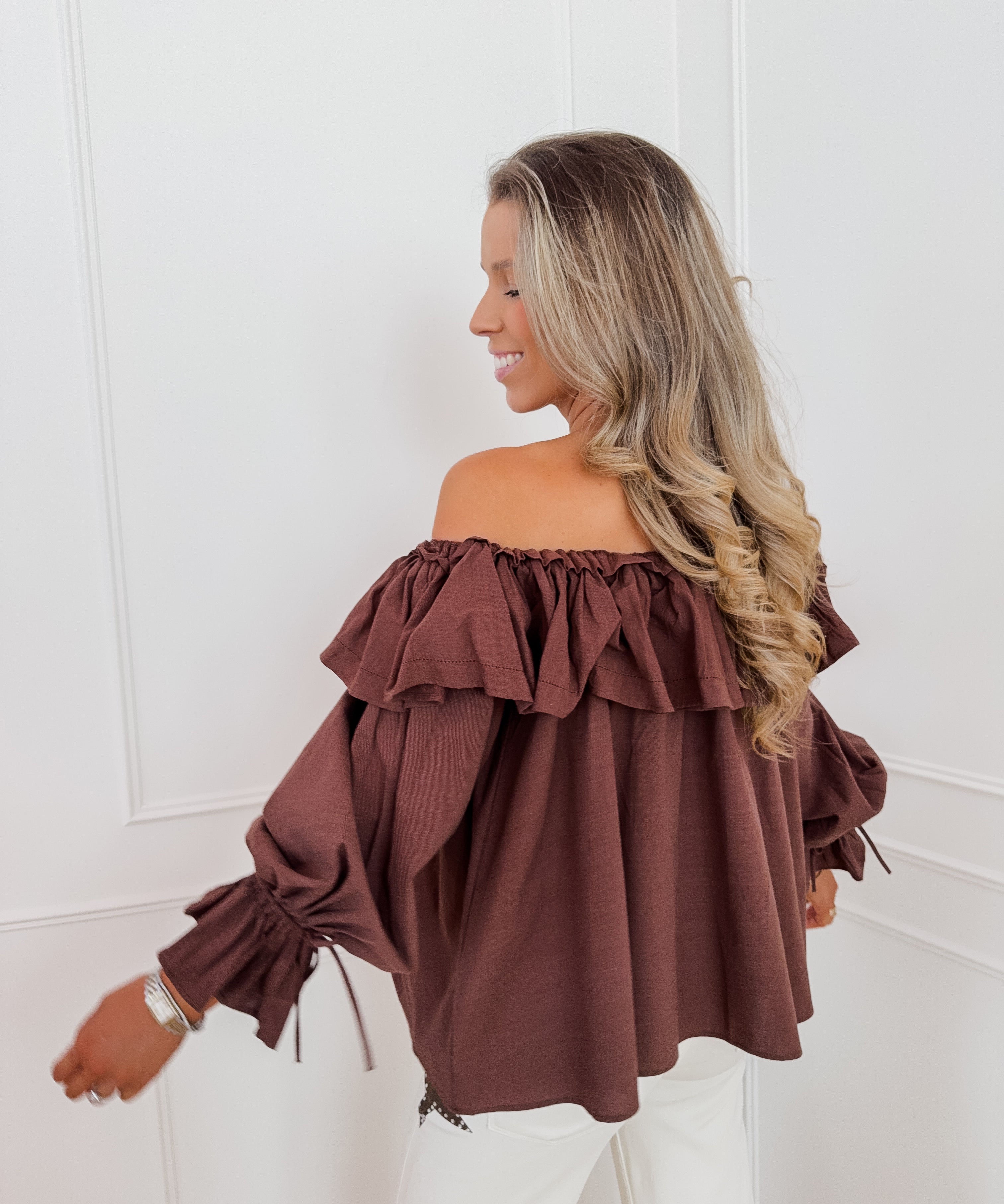 Brown Off Shoulder Franca Blouse