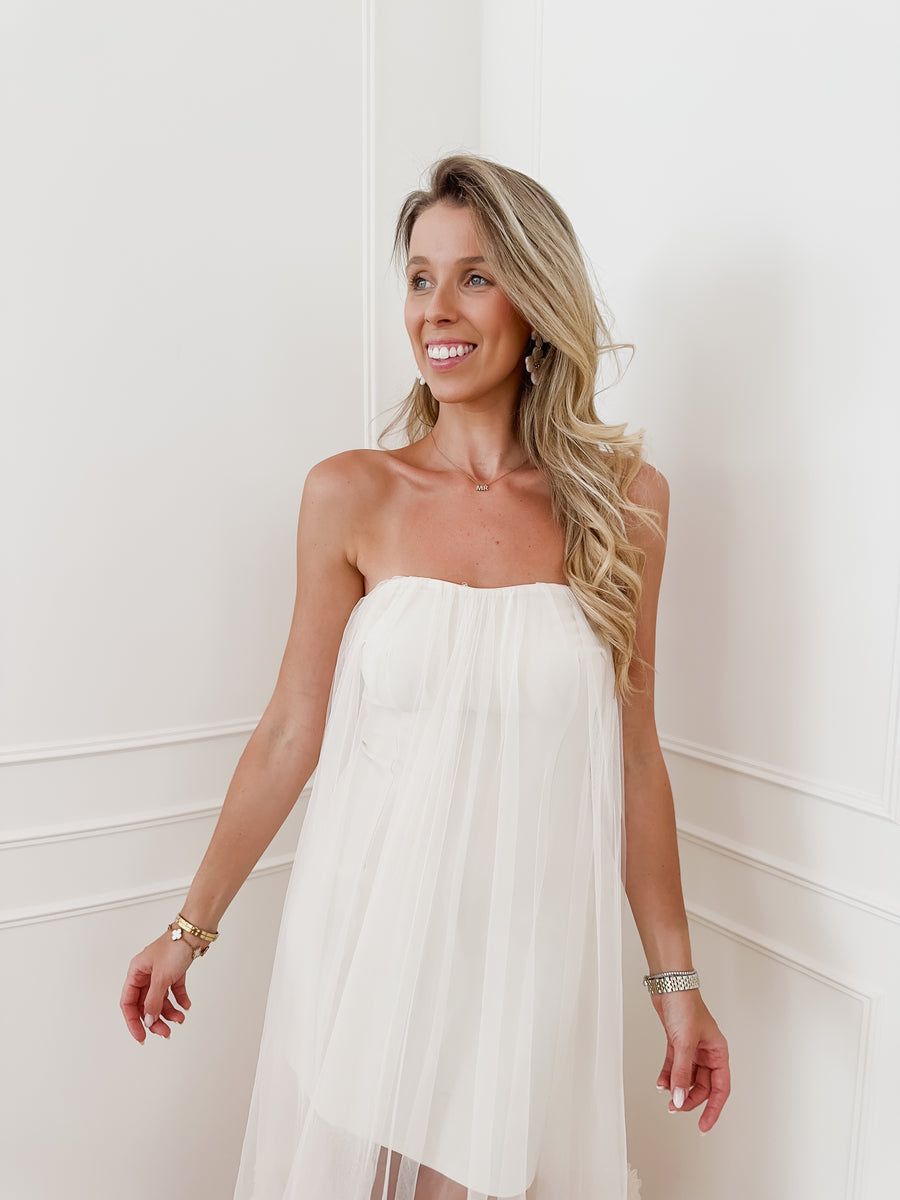 Crème Frill Bandeaux Dress