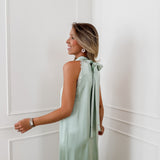 Mintgreen Lace Long Halterneck Bow Dress